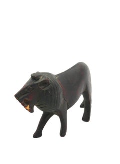 Antique Museum Handmade Wooden Black Color Lion Statue 3 Inch  - Image 1