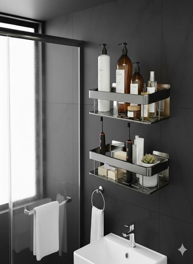PERDIA Adhesive Bathroom Shelf for Wall Shelf Organizer Wall Mounted Bathroom Shelves | Organizer Racks for Bathroom and Kitchen Accessories | Stylish Wall Stand for Home, Office Pack Of 2 - Image 1