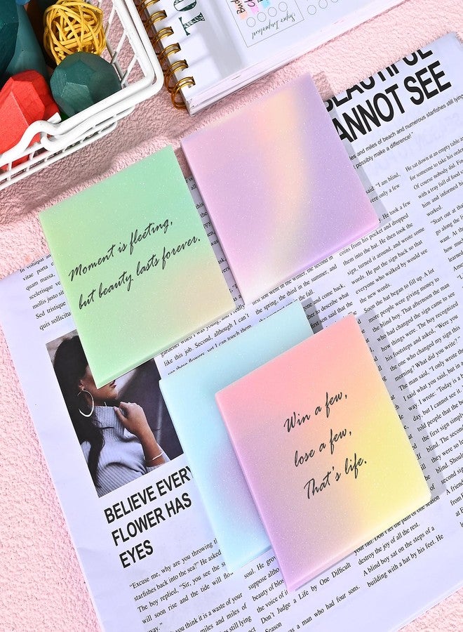 BAYTORY 200 Sheets Glitter Transparent Sticky Notes, 3 x 3 Clear Memo Pads, Waterproof Self-Stick Note, See Through Aesthetic Self-Adhesive Note for Bible Accessories (Multicolor Gradient) - Image 3