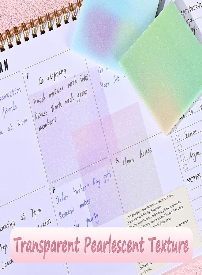 BAYTORY 200 Sheets Glitter Transparent Sticky Notes, 3 x 3 Clear Memo Pads, Waterproof Self-Stick Note, See Through Aesthetic Self-Adhesive Note for Bible Accessories (Multicolor Gradient) - Image 4