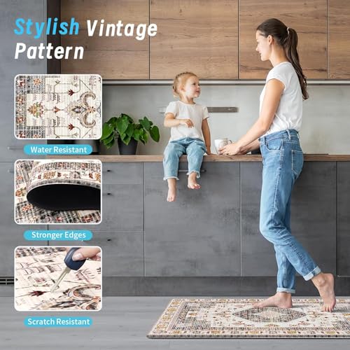 Clefairy Anti Fatigue Kitchen Mats for Floor 2 Piece Set, Waterproof & Non-Skid Kitchen Rugs, Cushioned Kitchen Mat for Standing Washable Comfort Desk Kitchen Runners - Image 3