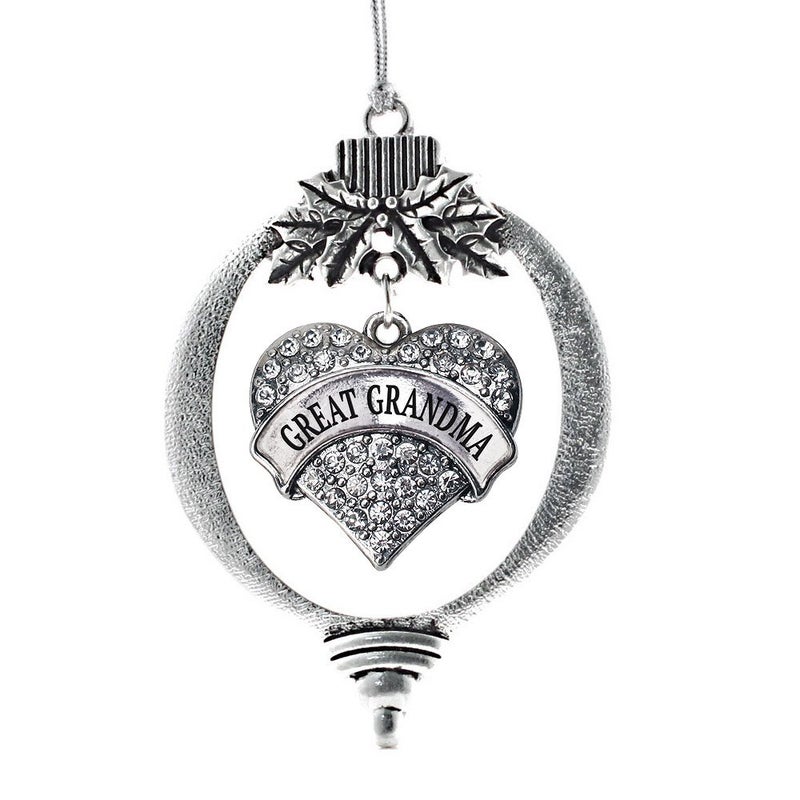 Inspired Silver  Great Grandma  Silver Christmas Ornament  Pave Heart Charm Christmas Tree Ornament with Cubic Zirconia  Holiday Hanging Decoration