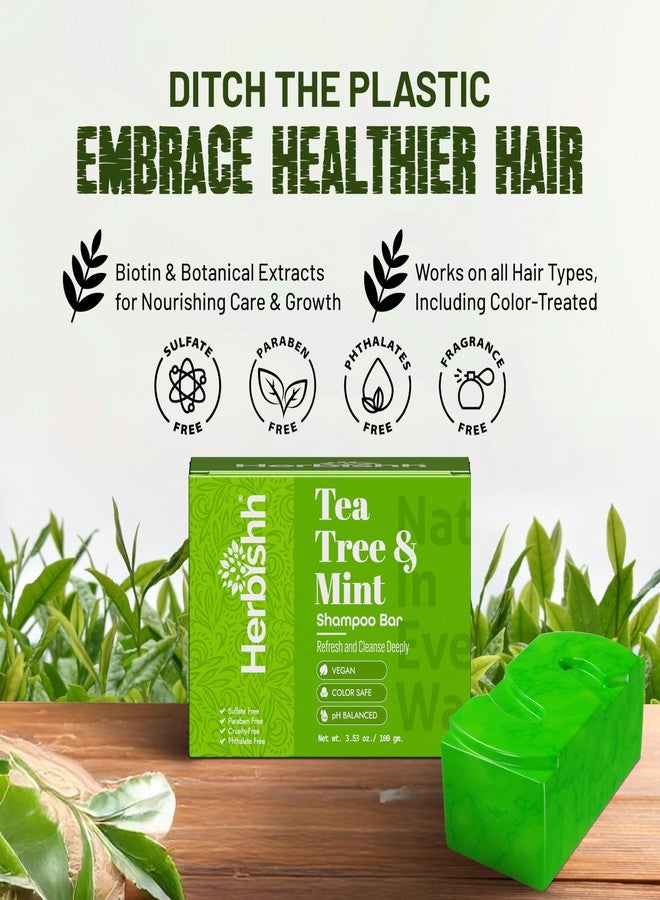Herbishh Tea Tree & Mint Shampoo Bar - Tea Tree Oil Soap Bar for Oily Hair & Scalp Cleanse - Solid Travel Size Shampoo for Men & Women - Minty Deep Cleansing, 3.53 oz - Image 4