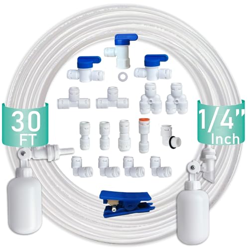 ESHIONG NSF Certified 14 OD Push to Connect Fittings for RO Reverse Osmosis Water Filterwith water float ball valve19 pcs30 feet 14 Water tubing