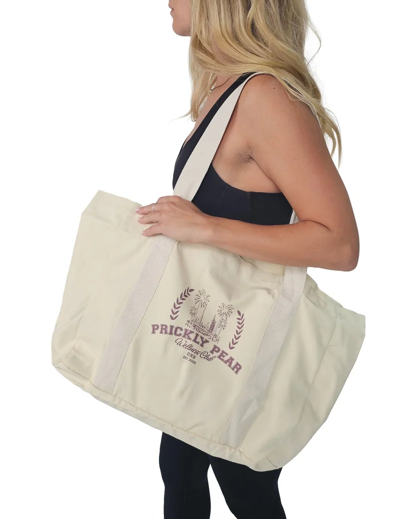 Prickly Pear Large Varsity Canvas Tote Bag, Blush