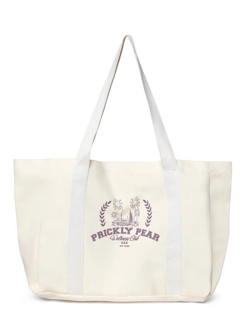 Prickly Pear Large Varsity Canvas Tote Bag, Blush