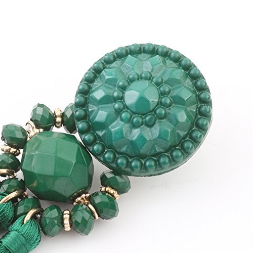 Boderier Bohemian Statement Thread Tassel Chandelier Drop Dangle Earrings with Cassandra Button Stud (Deep Green) - Image 5