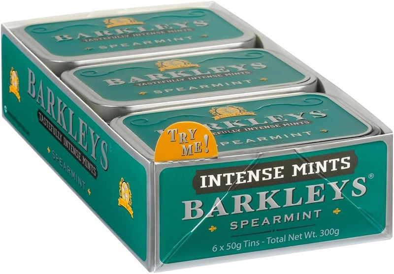 Barkleys Spearmint Breath Mints - Intense Vegan Mint Candy in Reusable Tins, 6 Pack of 50 Count Each - Image 1
