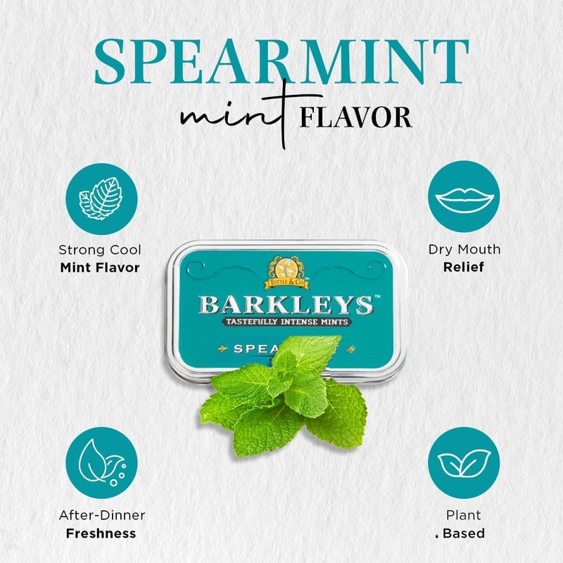 Barkleys Spearmint Breath Mints - Intense Vegan Mint Candy in Reusable Tins, 6 Pack of 50 Count Each - Image 3