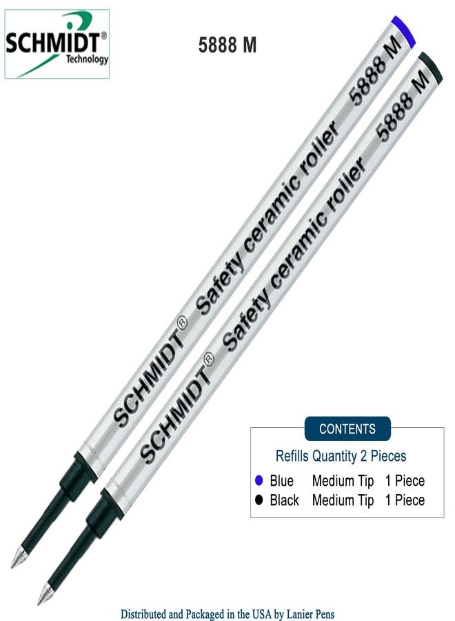 Lanier Pens Schmidt 5888 Safety Ceramic Rollerball Metal Refill - Black, Blue Ink (Medium Tip 0.7mm) - Pack of 2 - Image 2