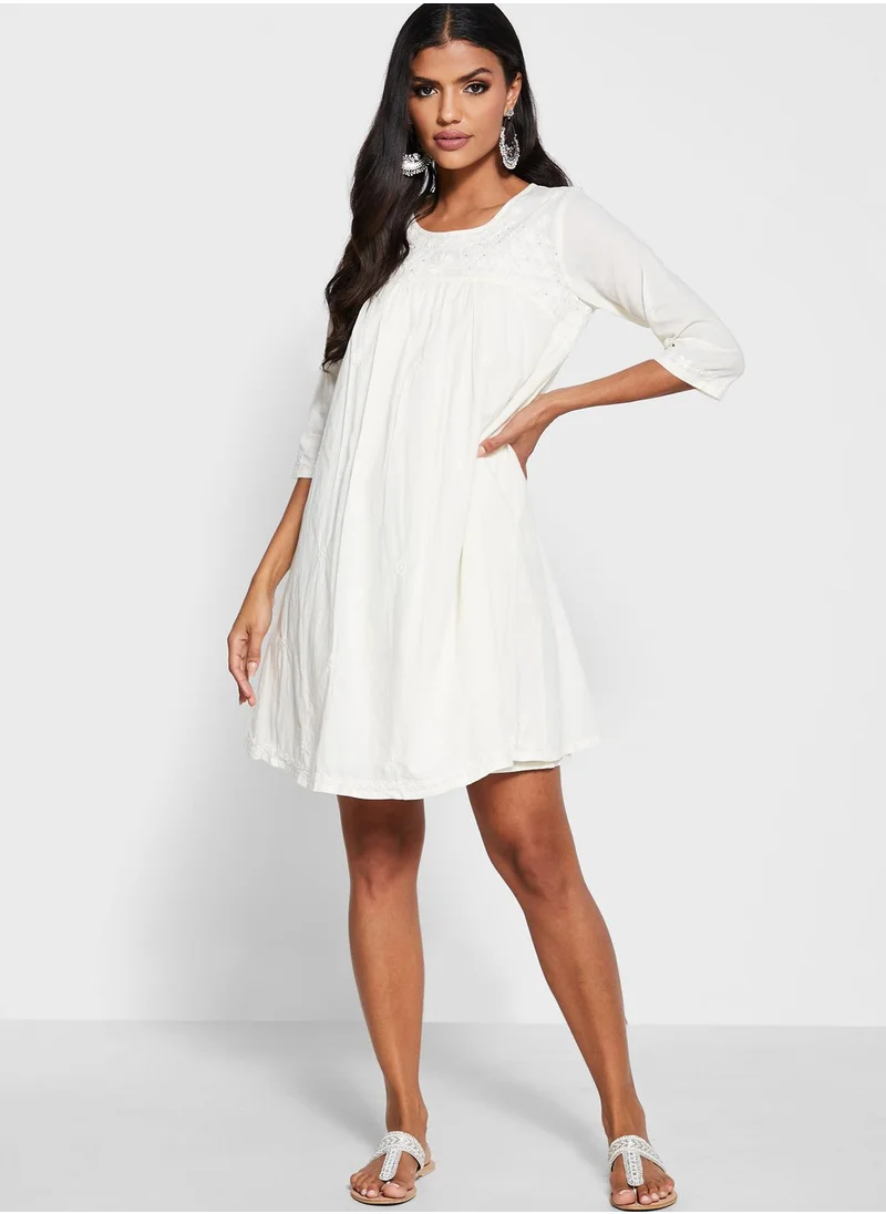 Fabindia Cotton Chikankari Embroidered Dress