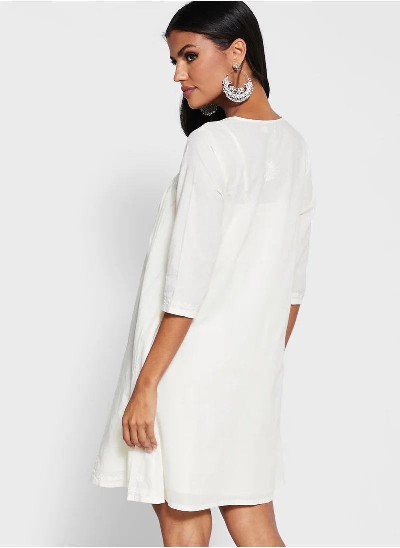 Fabindia Cotton Chikankari Embroidered Dress