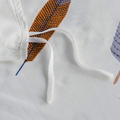 SUSYBAO Blue White Feather Duvet Cover Queen 100% Cotton 3 Pcs Set 1 Brown Burnt Orange Boho Duvet Cover with Zipper Ties 2 Pillowcases Vintage Bohemian Bird Plume Print Bedding Set Soft - Image 4