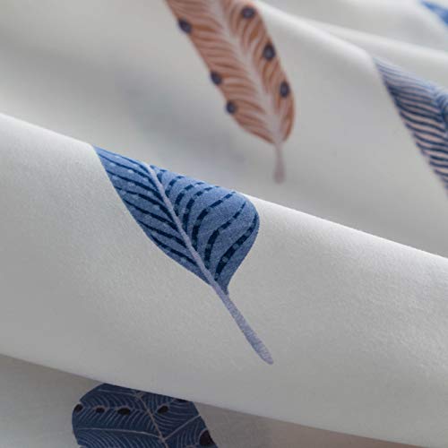 SUSYBAO Blue White Feather Duvet Cover Queen 100% Cotton 3 Pcs Set 1 Brown Burnt Orange Boho Duvet Cover with Zipper Ties 2 Pillowcases Vintage Bohemian Bird Plume Print Bedding Set Soft - Image 5