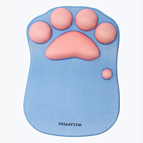 WESAPPINC Cat Paw Mouse Pad with Wrist Support Soft Silicone Wrist Rests Non Slip Ergonomic Mousepad for Office Computer Gaming Desk Decor (10.7x7.8x0.9'') (Light Blue) - Image 1