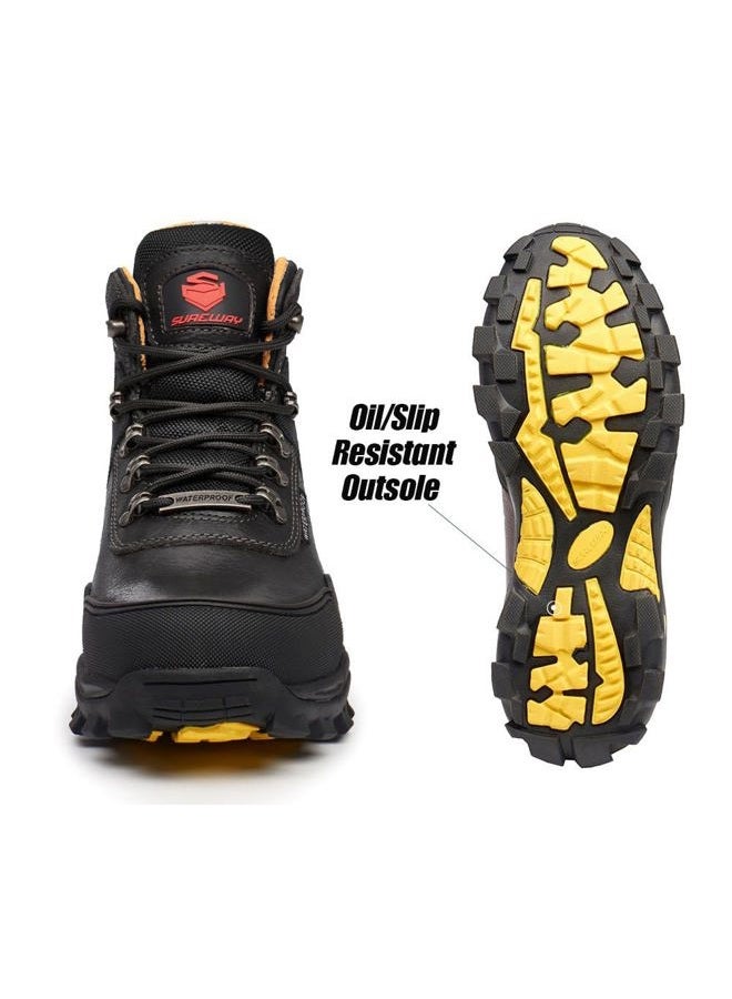 SUREWAY Men's 6" Soft/Steel Toe Heavy Duty Waterproof Work Boot - Leather,Lace Up,Oil/Slip Resistant Dual-Density Comfortable EH Construction Industrial Ankle Safety Men Work Boots,Roofing, Hunting, - Image 4