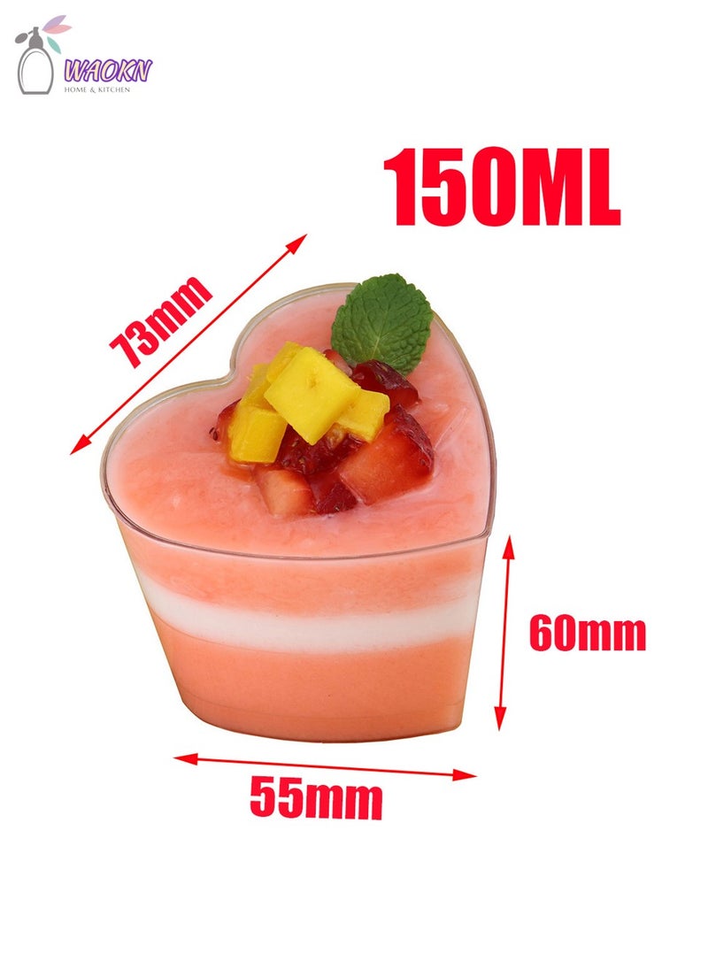 WAOKN 20-Piece Disposable Heart-Shaped Dessert Cups, Plastic Cake Jelly Packing Cups, 150Ml - Image 2