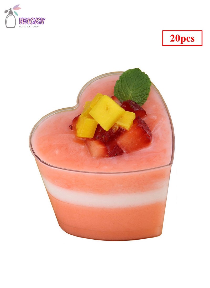WAOKN 20-Piece Disposable Heart-Shaped Dessert Cups, Plastic Cake Jelly Packing Cups, 150Ml - Image 1