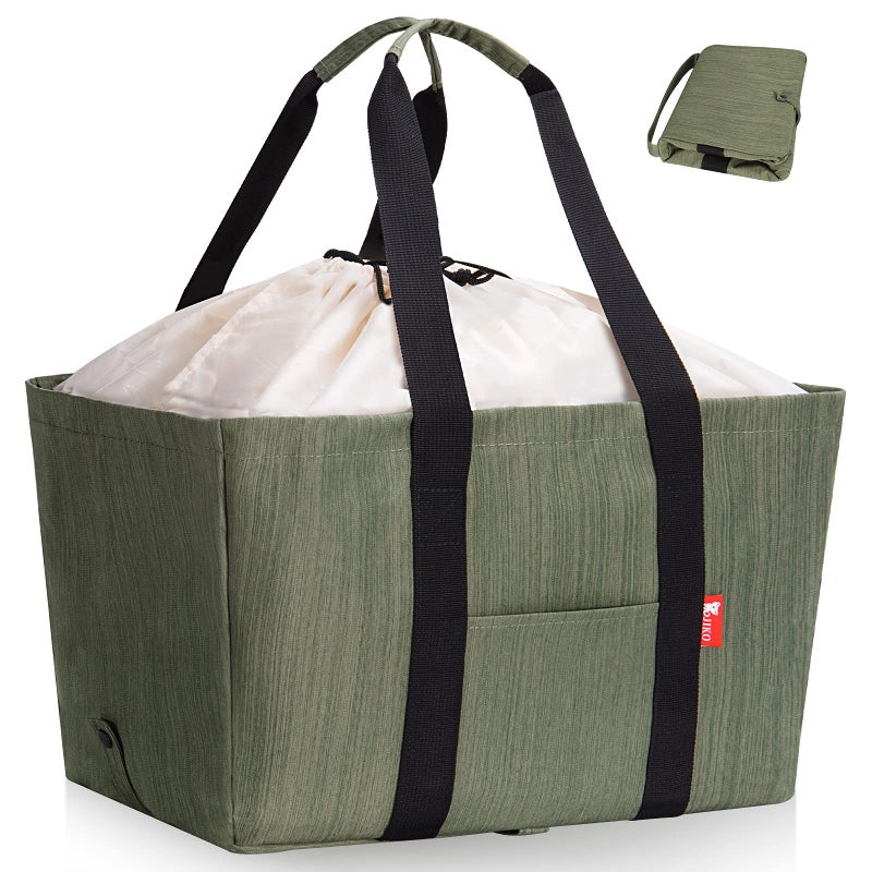 SummerValley SummerValley Reusable Grocery Bag Soft Large Utility Tote Bag with Lid Foldable Heavy Duty Shopping Bags with Long Handles  Reinforced Bottom Green 