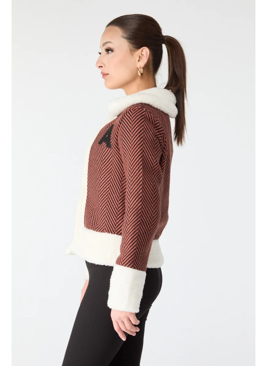 Tofisa 13096-Crimson Printed Plush Jacket