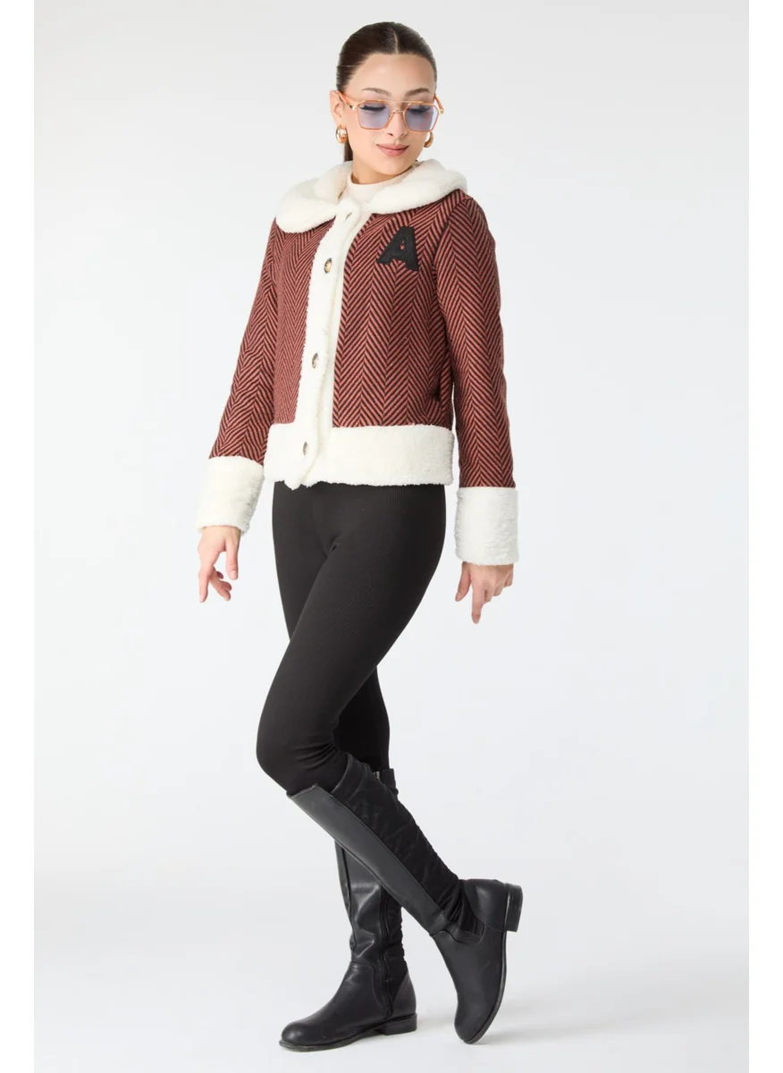 Tofisa 13096-Crimson Printed Plush Jacket