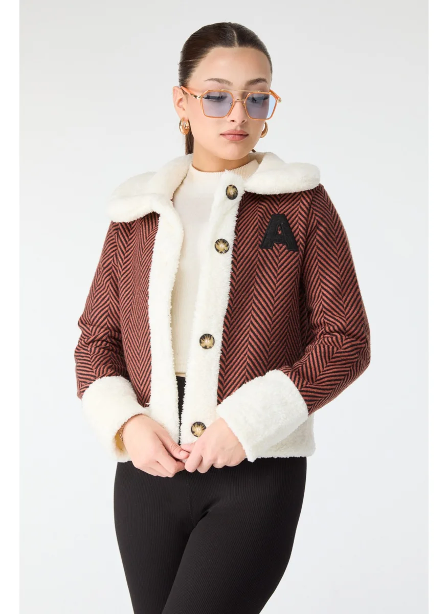 Tofisa 13096-Crimson Printed Plush Jacket
