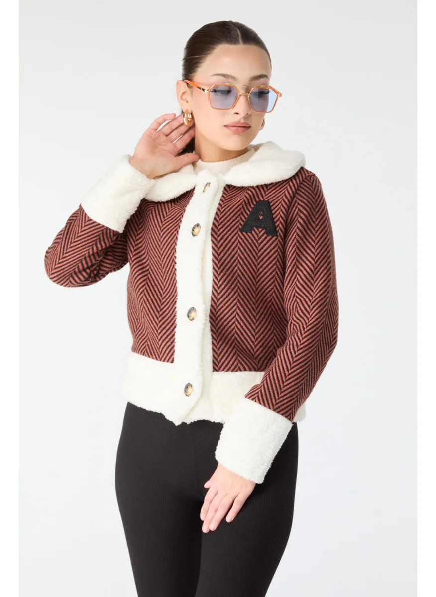 Tofisa 13096-Crimson Printed Plush Jacket