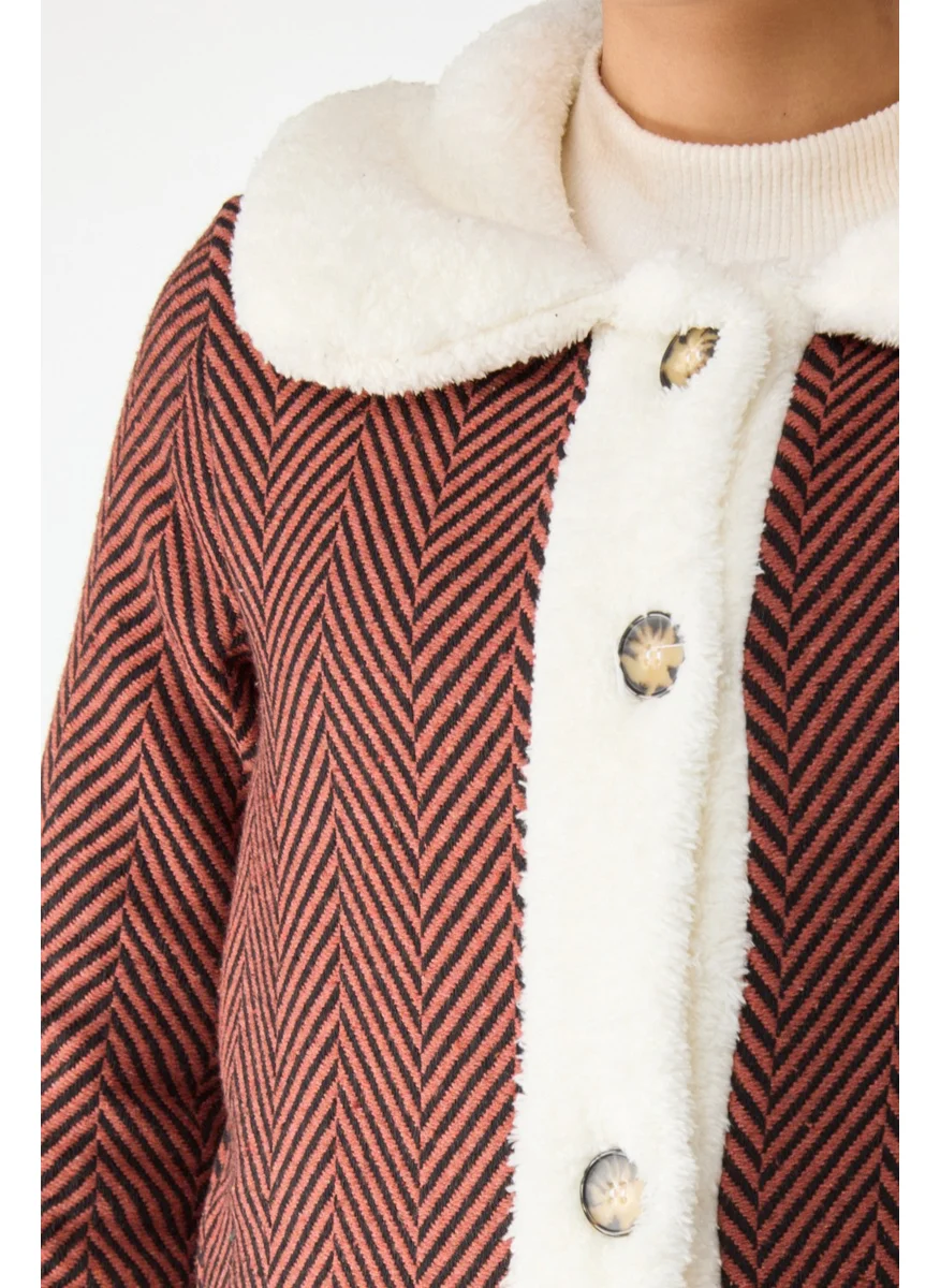 Tofisa 13096-Crimson Printed Plush Jacket