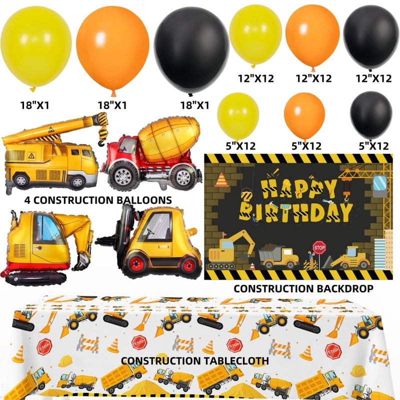 FIGEPO Construction Party Supplies Dump Truck Party Decorations Kits Set arch kit Garland, Construction Backdrop,Construction tablecloth for Kids Party - Image 2