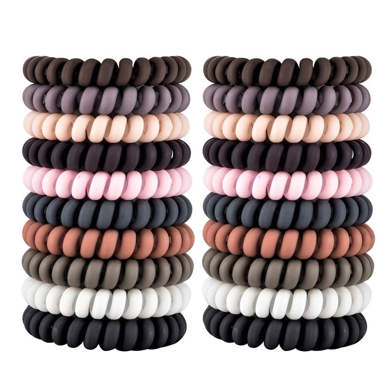 79STYLE 30Pcs Spiral NoCrease Matte Phone Cord Ponytail Holders and Plastic Coil Scrunchies 10 Colors Large Size