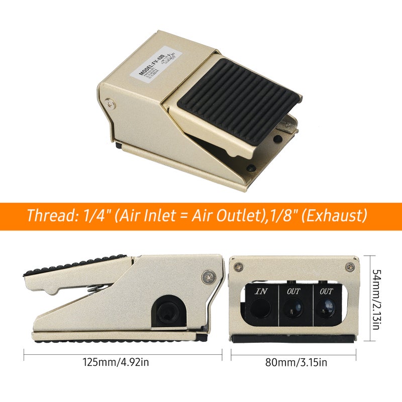 Pneumatic Foot Pedal Valve 1/4-inch Air Inlet & Outlet 1/8-inch Exhaust 4 Way 2 Position Pneumatic Air Flow Control Foot Press Valve Direct Drive Type - Image 5
