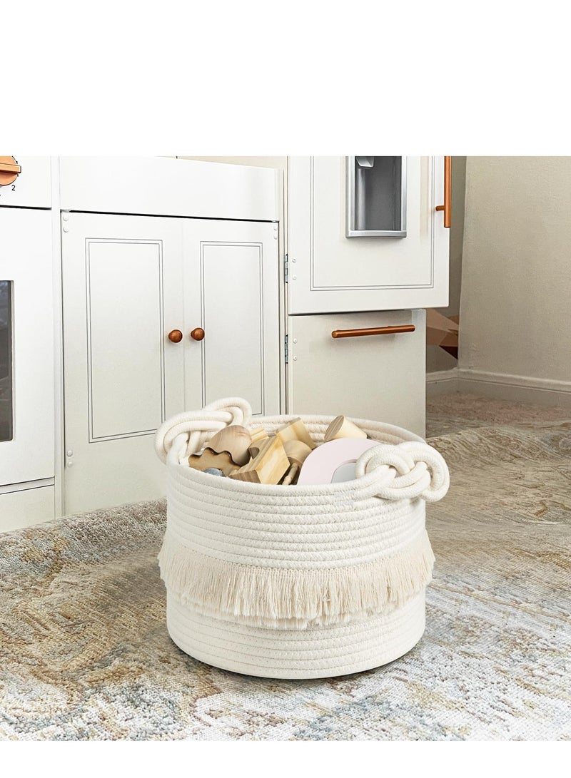 SYOSI Small Woven Storage Baskets Cotton Rope Decorative Hamper for Diaper, Blankets, Magazine and Keys, Tassel Nursery Decor - Home Storage Container - 9.5'' x 7'' - Image 5
