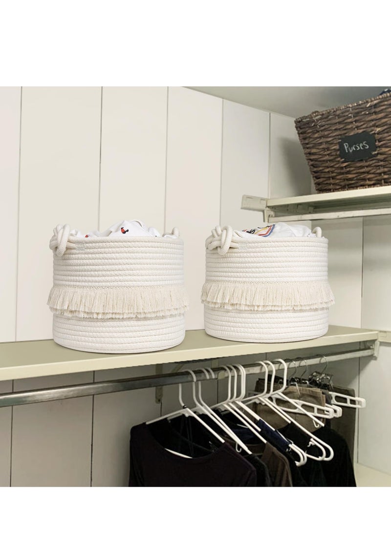SYOSI Small Woven Storage Baskets Cotton Rope Decorative Hamper for Diaper, Blankets, Magazine and Keys, Tassel Nursery Decor - Home Storage Container - 9.5'' x 7'' - Image 4