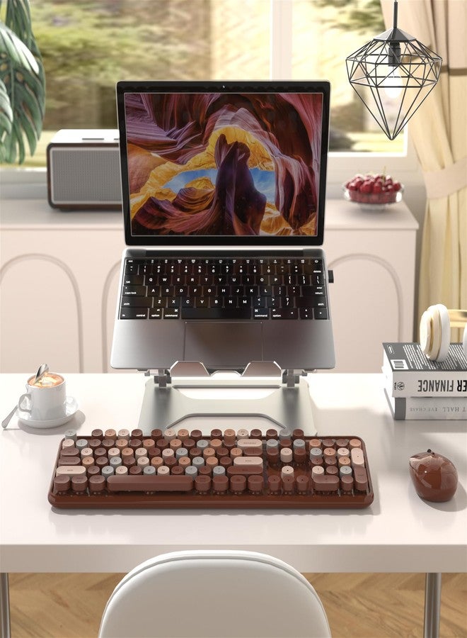 MPTOG Colorful Wireless Computer Keyboard and Mouse Combo with Round Typewriter Keycaps, Retro Design, Power Switch, Ergonomic Design, 2.4GHz Wireless for Windows, Mac, PC(Coffee-Colorful) - Image 3