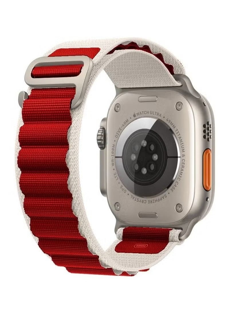 vesus Alpine Loop Band 49mm 45mm 44mm for Apple Watch Series Ultra/8/SE/7/6/5/4/3/2/1 Nylon Woven Textile Loop Sport Strap Wristband Red/White