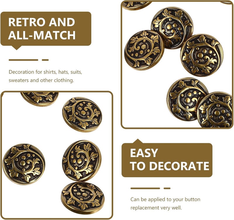 Zerodeko 20pcs Alloy Retro Coat Buttons 15mm Round Shaped Metal Shirt Replacement Buckles for School Uniforms and Suit Jackets Vintage Matte Gold Decorative Buttons - Image 3