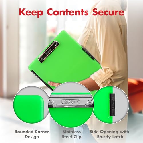 Dexas Slimcase 2 Plastic Clipboard with Storage and Side Opening, Neon Green, Office Supplies Clipboards to Organize, Carry and Store, A4 Holder, Style and Functionality Nursing Clipboard - Image 2
