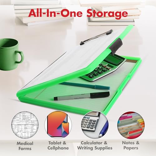 Dexas Slimcase 2 Plastic Clipboard with Storage and Side Opening, Neon Green, Office Supplies Clipboards to Organize, Carry and Store, A4 Holder, Style and Functionality Nursing Clipboard - Image 3