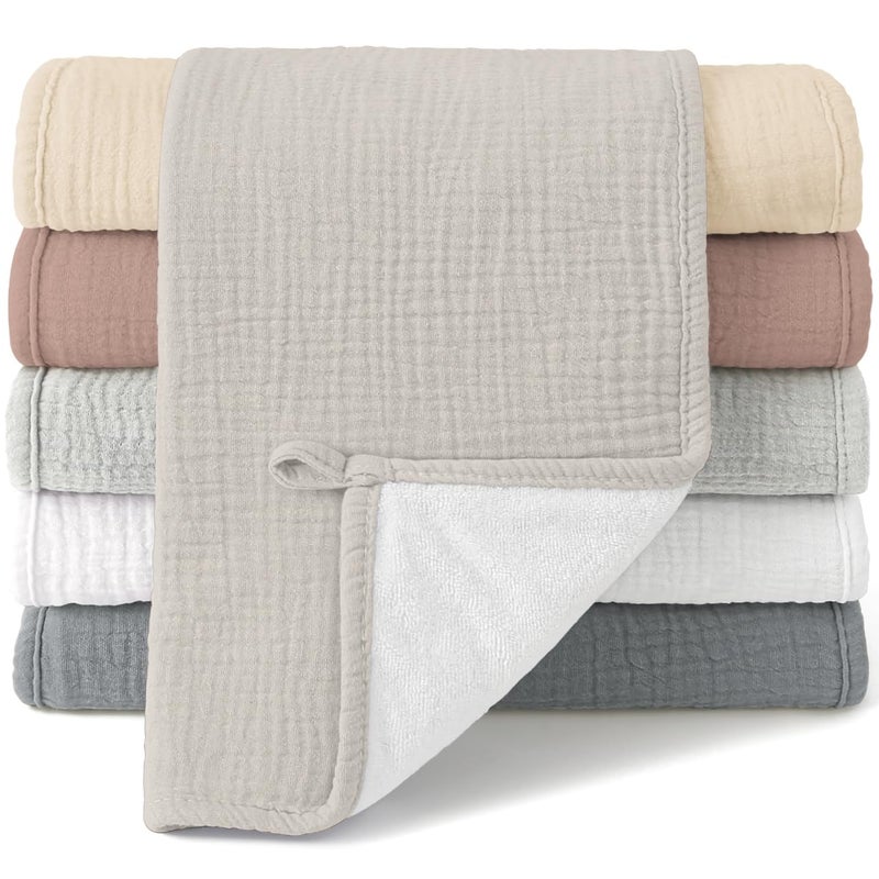 Bearmoss 100% Cotton Muslin Burp Cloths Sets 6 Pack 20x10inch Large Burping Clothes Extra Soft Absorbent for Newborn Unisex Baby Girls and Boys (Winter) - Image 1