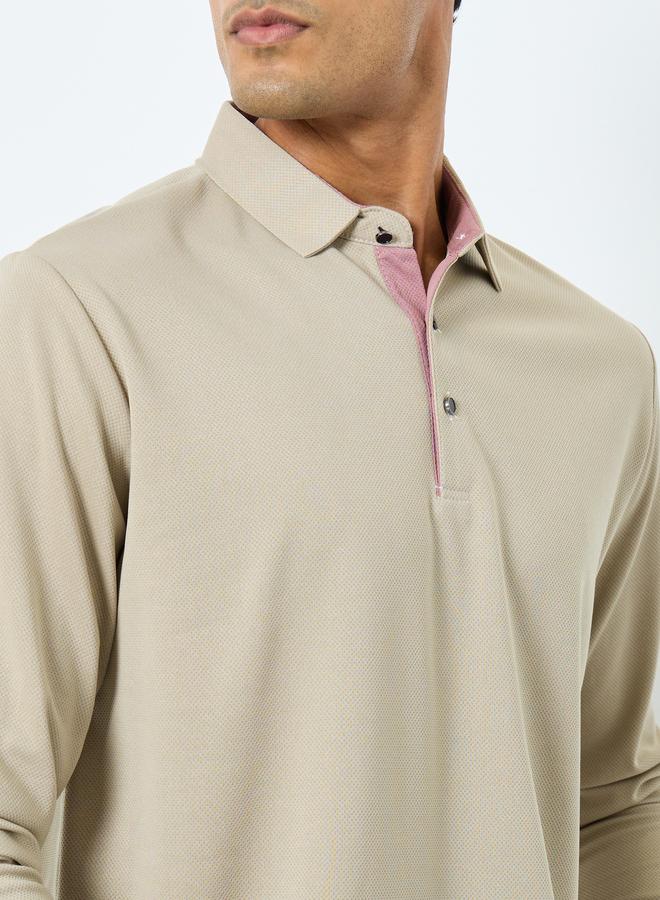 Styli Men Beige Long Sleeve Polo T-Shirt - Image 3