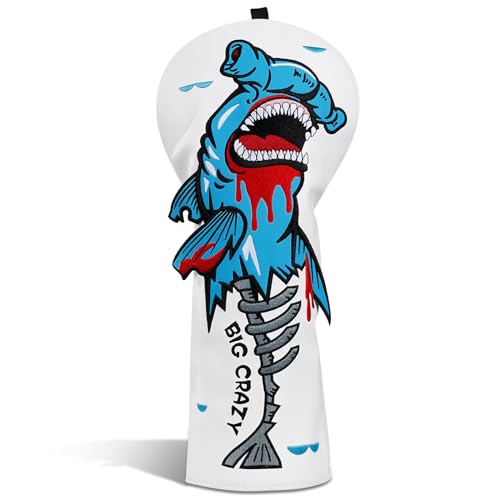 Big Crazy Golf Head Covers Golf Club Covers Funny Driver Headcovers Golf Club Covers Fairway Woods Head Covers Hybrids Headcover Putter Cover with Soft Lining for Golf Gift Hammerhead Sharks - Image 1