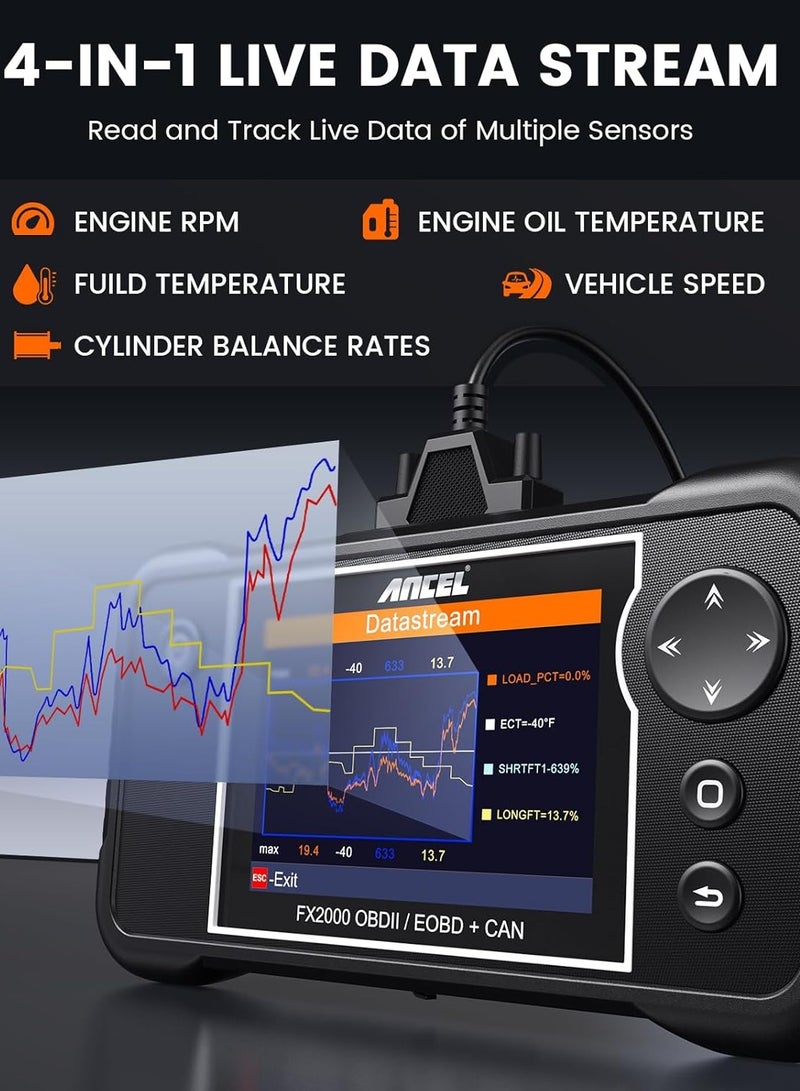 Ancel OBD2 Scanner Diagnostic Tool, ABS SRS Transmission Airbag Car Scanner, Check Engine Car Code Reader, Automotive Diagnostic Scanner - Image 3