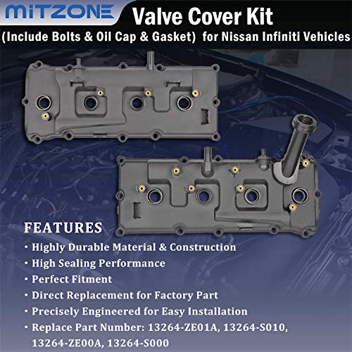 MITZONE مجموعة غطاء الصمام مع البراغي وغطاء الزيت والحشوات وأختام أنبوب شمعات الإشعال وصمام PCV متوافقة مع 2004-2016 نيسان أرمادا NV2500 NV3500 باثفايندر تيتان إنفينيتي QX56 5.6L # 13264-ZE01A 13264-ZE00A - Image 2