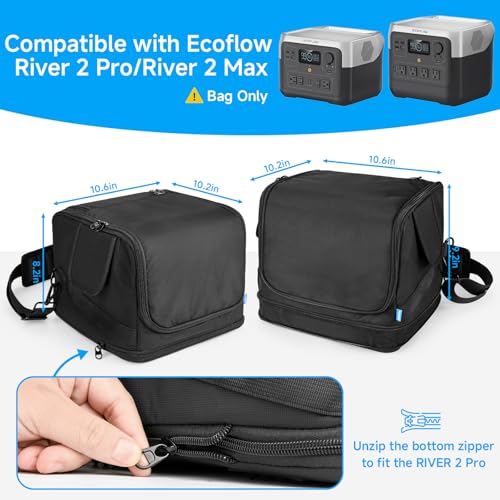 Xxerciz Carrying Case Compatible with ECOFLOW River 2 ProRiver 2 Max Storage Bag with Adjustable Shoulder Strap Soft Generator Cover with Waterproof Bottom and Side Zippers for Outdoor Travel - Image 3