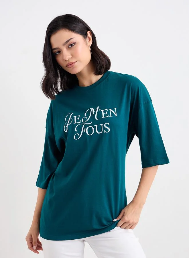 Styli Styli Dark Green Dropped Shoulder Oversized T-Shirt