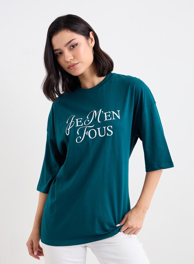 Styli Dark Green Dropped Shoulder Oversized T-Shirt - Image 2