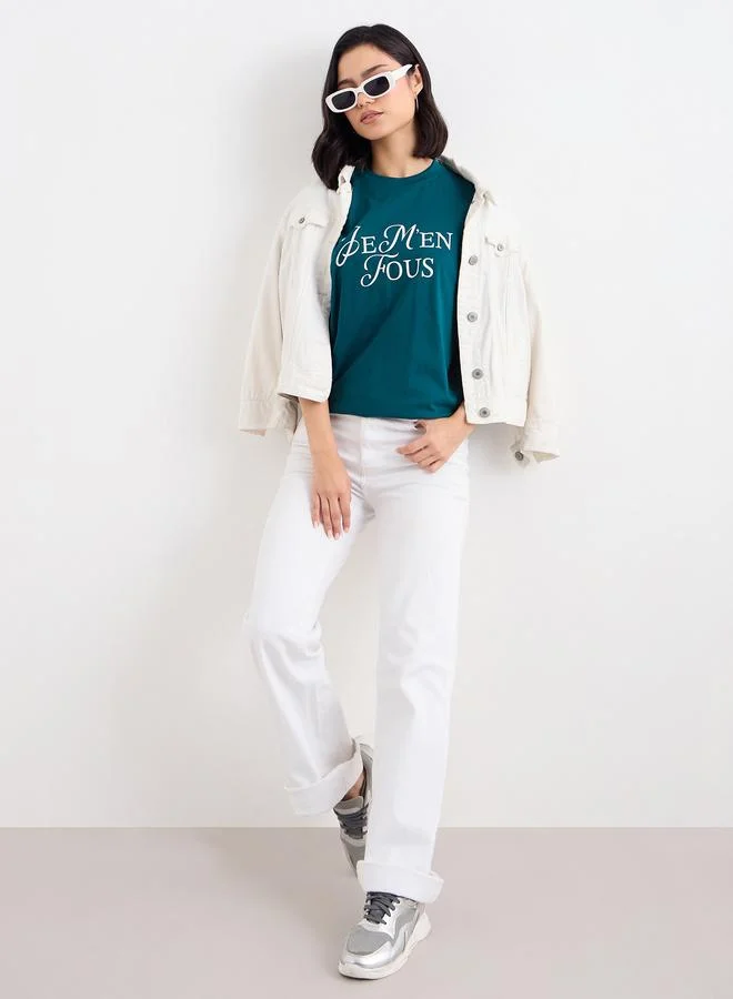 Styli Styli Dark Green Dropped Shoulder Oversized T-Shirt