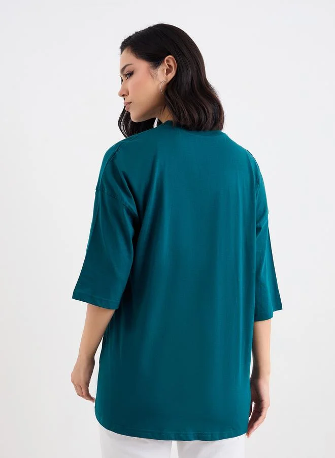 Styli Styli Dark Green Dropped Shoulder Oversized T-Shirt