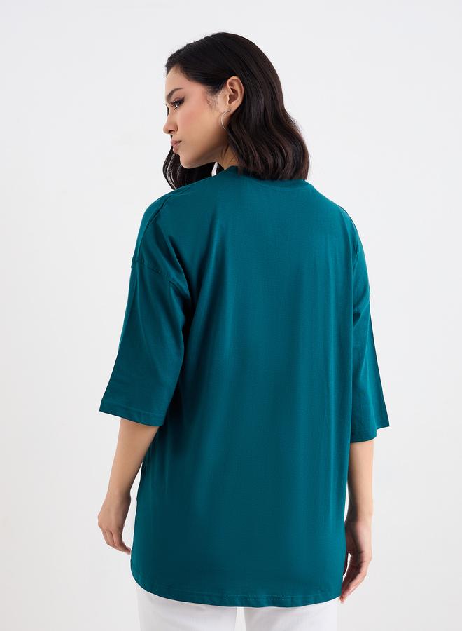 Styli Dark Green Dropped Shoulder Oversized T-Shirt - Image 4