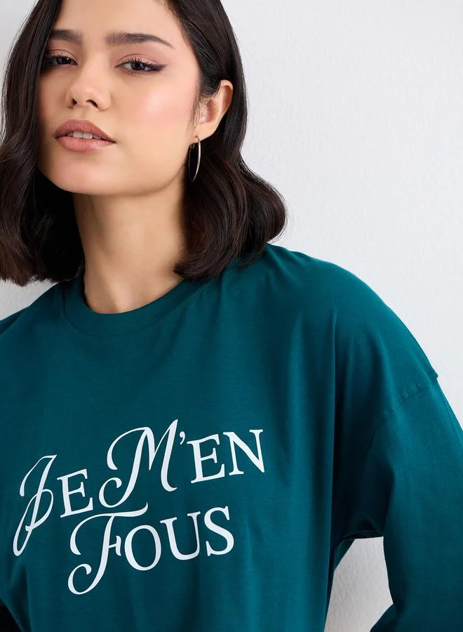 Styli Styli Dark Green Dropped Shoulder Oversized T-Shirt
